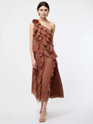 Váy Midi Georgette Oskar French Connection, Nâu