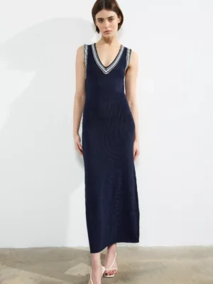 Váy Knit Trim Sage French Connection, Xanh Navy/Trắng Hè