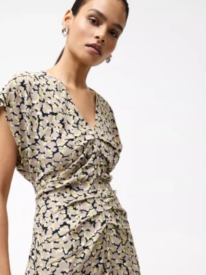 Đầm Midi Draped Front Lillian French Connection, Olive Vàng/Kaki