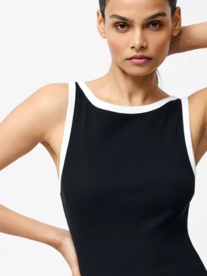 Đầm Maxi Cổ Thuyền Rasia Ribbed Binding French Connection, Đen/Trắng