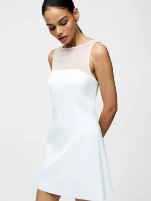 Váy Mini Chiffon Cổ Xẻ Satin Carey French Connection, Màu Trắng Hè