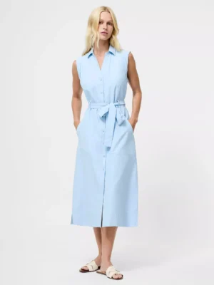 Đầm Không Tay Cotton Poplin Era French Connection, Xanh Nhạt