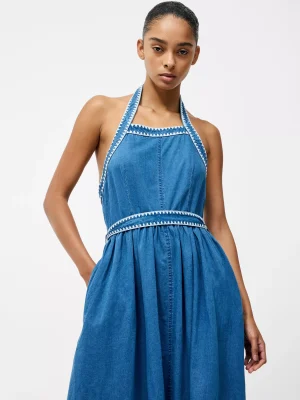 French Connection Zaves Chambray Halterneck Dress, Blue